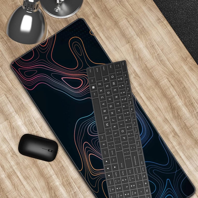 Brecoy Topographic Contour Map XL Mouse Pad 31.5 x 11.8 Inch Gaming Mousepad Extended Large Mousepad with Nonslip Rubber Base Stitched Edges Laptop Desk Pad Home Office Supplies - Image 4